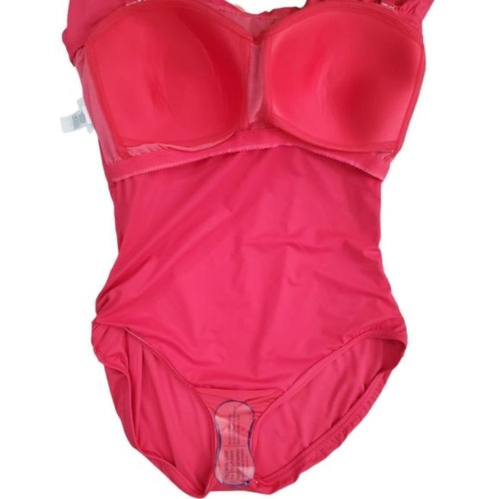 Coco Reef Contours 38C/14 Pink Ruffle Strapless Tummy-Control Swimsuit a236 - Picture 7 of 8